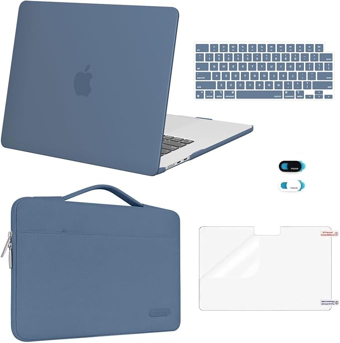 MOSISO Compatible with MacBook Air 15 inch Case M5 2026 M4 2025 M3 M2 2024 2023 A3448 A3241 A3114 A2941,Protective Hard Shell&Carrying Sleeve Bag&Keyboard Cover&Webcam Cover&ScreenFilm, Steel Blue