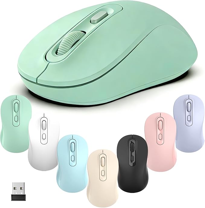 Wireless Mouse, 2026 New Model, Silent Click Ergonomic Design, Portable, 4 Buttons, Adjustable DPI (800/1200/1600), for Laptop/PC/Office (Green)