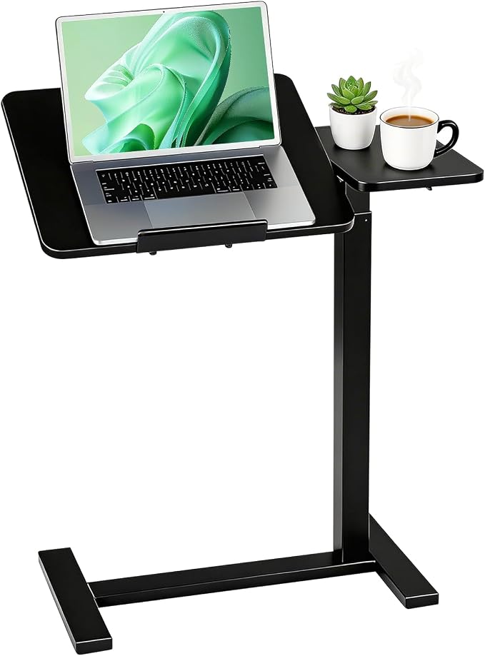 Mobile Standing Desk with Hidden Casters, Adjustable Height Desk, Portable Laptop Computer Table with Tilting Top, for Sit Stand Workstation, Compact and Sturdy for Home, Office, Dorm, Black