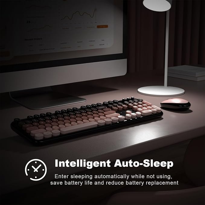 MOFII Wireless Keyboard and Mouse Combo, 2.4GHz Retro Typewriter Keyboard Full Size, Quiet Click Mouse, USB Receiver Plug and Play, for PC, Laptop, Desktop, Windows (BlackBerry Gradient)