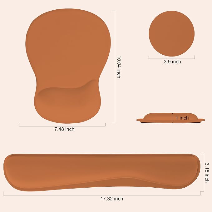 RICHEN Wrist Rest Support for Mouse Pad&Keyboard Set with Coaster,Concave Curved Memory Foam, Non-Slip Base Pain Relief Comfortable Easy Typing Pad for Home/Office (Starry Orange)