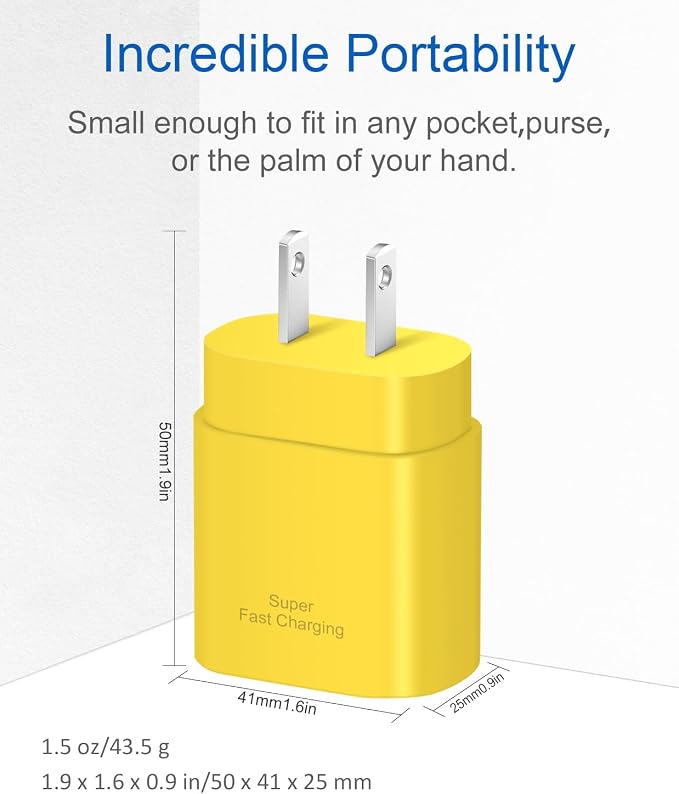Type C Charger Fast Charging USBC Charger Block 25W Super Fast Wall Chargers for Galaxy S25 S24 S23 S22 S21/S21 Ultra/S20/S20 Ultra/Note 20 Ultra,Android Chargers(Yellow)