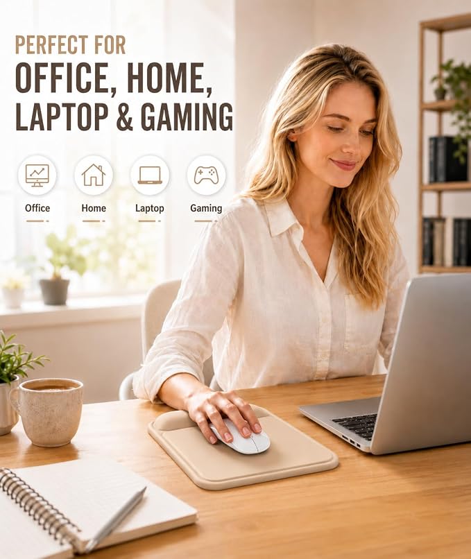 eulps Ergonomic Mouse Pad with Wrist Rest, Gel Mousepad with Soft Wrist Support, Non-Slip PU Base, Smooth Surface Mouse Pad for Wrist Pain Relief, Computer Laptop Office Home & Gaming (Sand Beige)