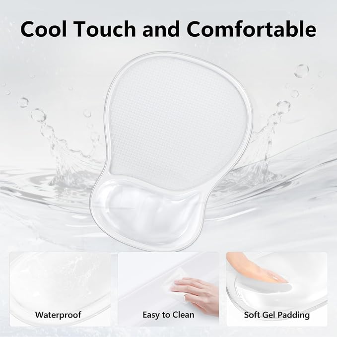 AKIT Ergonomic Mouse Pad and Keyboard Wrist Rest, Gel Wrist Rest for Computer Keyboard, Non-Slip Base, Pain Relief, Mousepad Set for Gaming, Home and Office, Clear