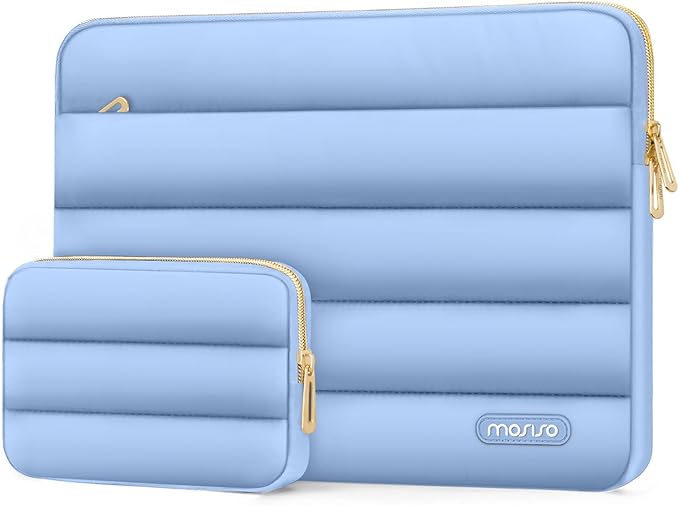 MOSISO Laptop Case 13.3 inch,13-13.3 inch Puffy Laptop Sleeve Compatible with MacBook Air 13.6 M5 M4 M3 M2 M1/Neo/Pro 13/14,HP Dell ASUS Lenovo,Polyester Horizontal Bag with Small Case, Sky Blue