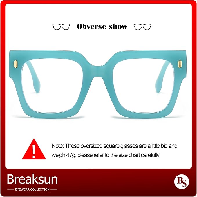 Breaksun Fashion Oversized Blue Light Blocking Glasses for Women Men Trendy Big Square Frame Computer Eyeglasses