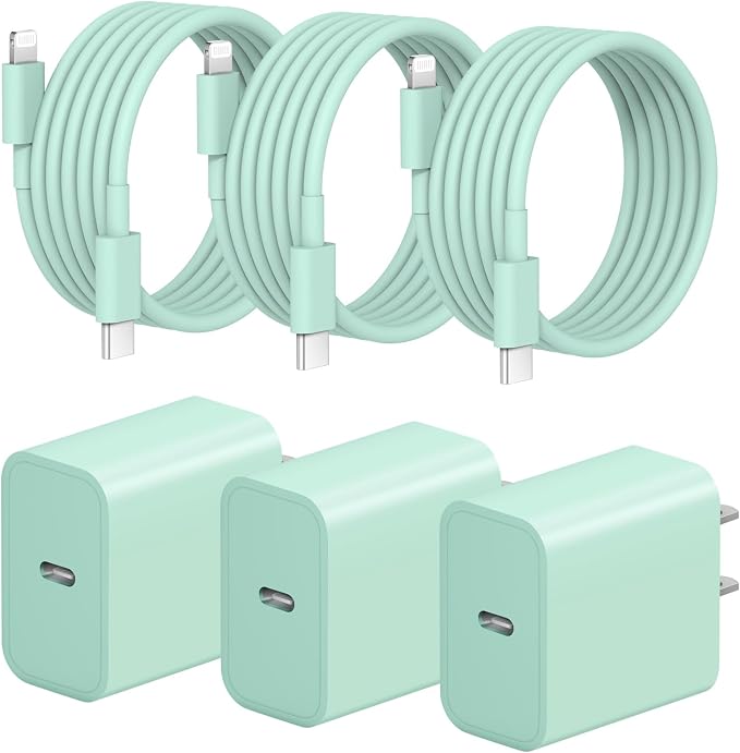 iPhone Fast Charger 3+3Pack 20W USB C Wall Charger with 6FT Fast Charging Cable Compatible with iPhone 14/13/12/11/Pro/Pro Max-Green