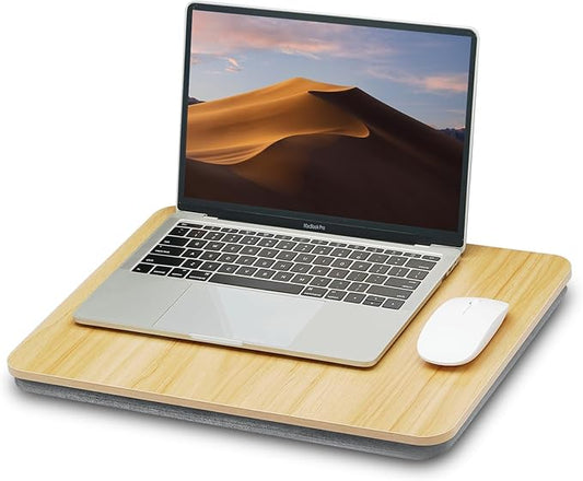 ZEAPTAC Portable Lap Laptop Desk with Pillow Cushion, Fits up to 15.6 inch Laptop, Lap Stand for Bed & Couch & Carpet, Book Tablet/Drawing Board/Computer Laptop Stand - Light Brown Wood