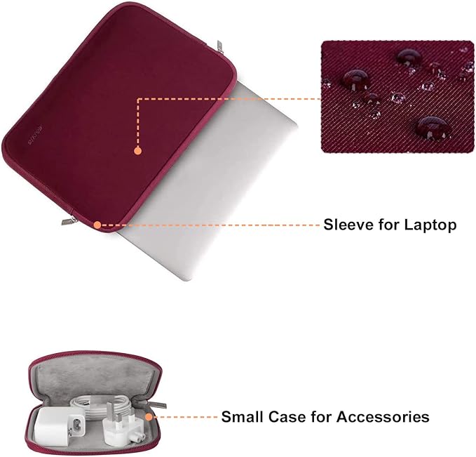 MOSISO Laptop Case 15 inch, 15 inch Laptop Sleeve Bag Compatible with MacBook Air M5 A3448 M4 A3241 M3 A3114 M2 A2941 2026-2023, Dell XPS, Neoprene Computer Sleeve Bag with Small Case, Wine Red