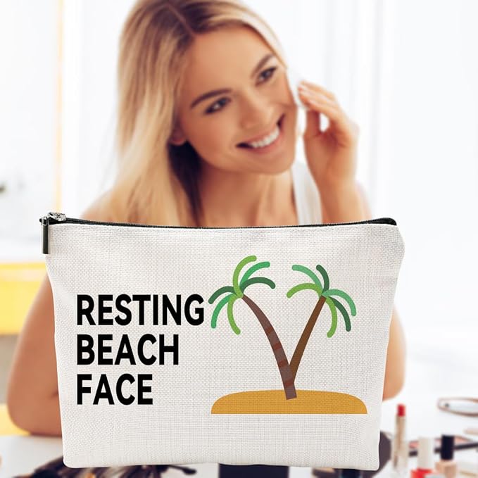 ZUYUROU Funny Makeup Bag for Women, “Resting Beach Face Cosmetic Pouch – Tropical Travel Bag for Beach Lovers, Summer Vacation Gifts for Girls, Friends, and Coworkers