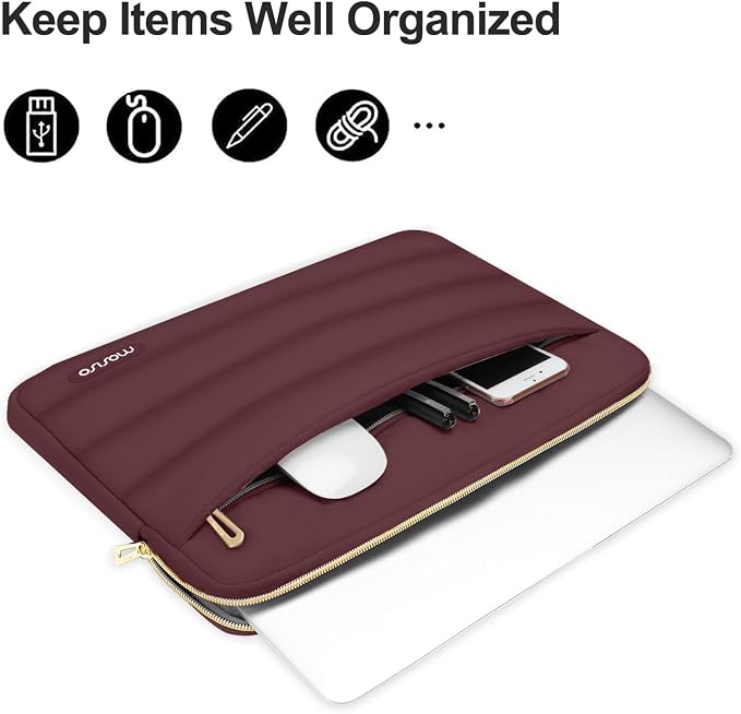 MOSISO Laptop Case 16 inch, 15-15.6 inch Puffy Laptop Sleeve Compatible with MacBook Pro 16 M5 M4 M3 M2 M1, HP Dell ASUS Acer Toshiba Lenovo, Polyester Horizontal Bag with Small Case, Wine Red