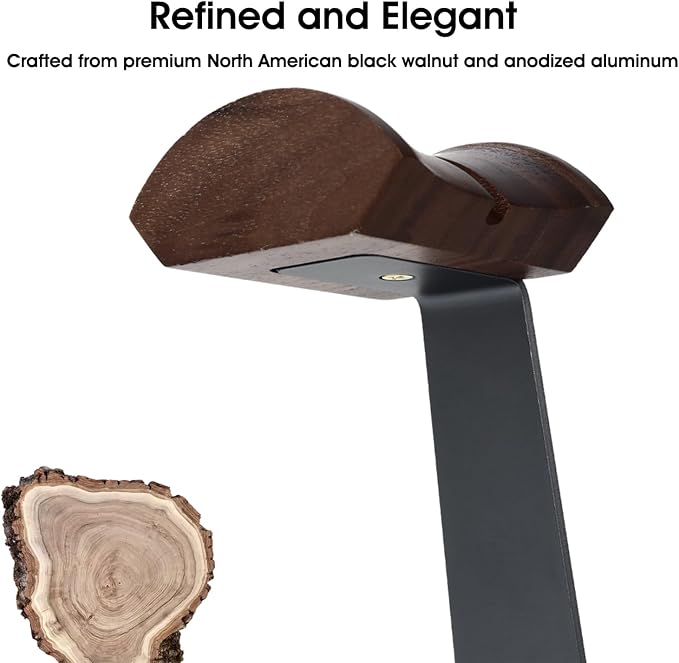 Walnut Headphone Stand, Wood Headset Stand for Desk, Gaming Headphone Holder with Storage Base Compatible with Airpod max, Bose, Razer, Sennheiser, Jabra, JBL, AKG, Grey, Vintage Gift for Men
