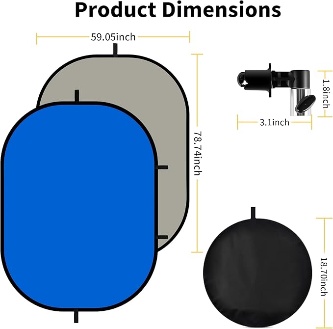 5x6.6ft Blue Grey Backdrop for Photography, 2-in-1 Pop Up Collapsible Photo Background with Clip and Carry Case for YouTube Videos Studio Props