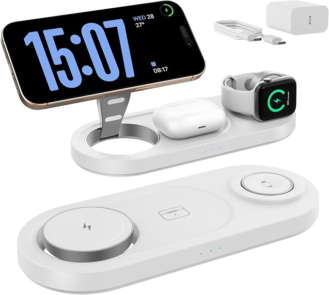 2026 "Mdrndock Magnetic 3 in 1 Charging Station Apple,Foldable Wireless Charger Stand for Mag-Safe for iPhone 17/16/15/14/13/12/Pro Max/Pro/Mini/Plus,Apple Watch Series, Air Pods pro/2/3/4