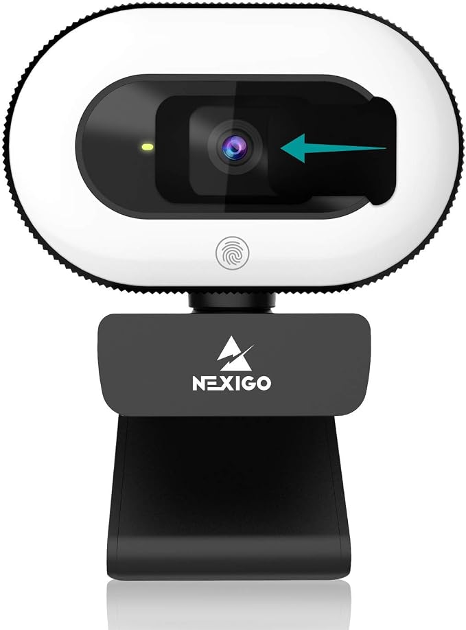 NexiGo StreamCam N930E, 1080P Webcam with Ring Light and Privacy Cover, Auto-Focus, Plug and Play, Web Camera for Online Learning, Zoom Meeting Skype Teams (Renewed)