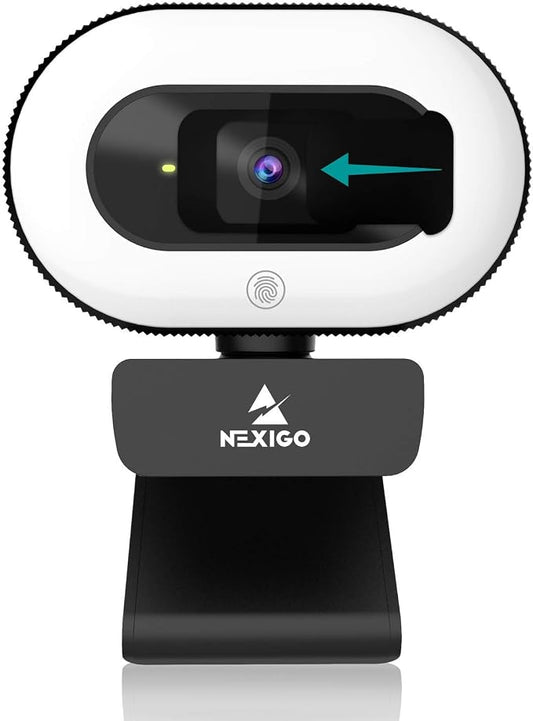 NexiGo StreamCam N930E, 1080P Webcam with Ring Light and Privacy Cover, Auto-Focus, Plug and Play, Web Camera for Online Learning, Zoom Meeting Skype Teams (Renewed)
