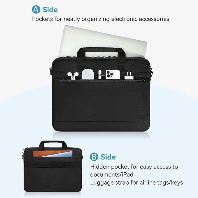 LANDICI 360° Protective Laptop Bag Case 14-15 Inch with Shoulder Strap & Handle, Waterproof Computer Sleeve Cover for MacBook Air/Pro 15, Chromebook 14, Slim Briefcase for Men Women, Black