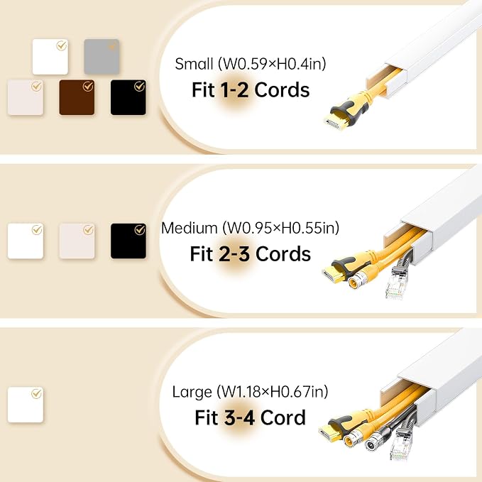 Delamu Cord Hider, Cord Covers for Wires on Wall, One-Cord Cable Hider, Self-Adhesive Wire Hiders Wire Covers for TV Cords on Wall, Easy Mount Cable Cover Management Kit, 6X W0.59 H0.4in, White