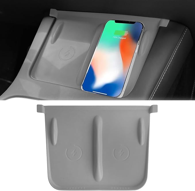 Center Console Wireless Charging Mat Compatible with Tesla Model Y 3 2024 2023 2022 2021Accessories Interior Pad Non-Slip Mat Upgrade Protection Trim Pads Dashboard Decoration Cover Gen 2 (Gray)