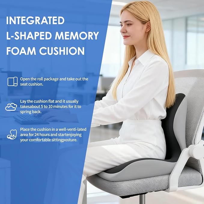 Breathable Ergonomic Memory Foam Seat Cushion & Lumbar Support Pillow, X-Large L-Shaped Coccyx Cushion with Tailbone Hollow, Pain Relief Pad, Ideal for Office Chair, Car, Gaming Chair & Wheelchair