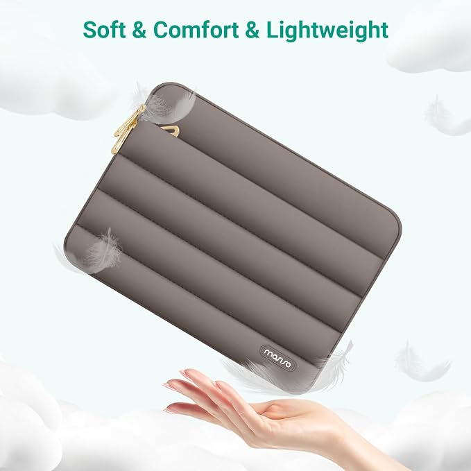 MOSISO Laptop Case 13.3 inch,13-13.3 inch Puffy Laptop Sleeve Compatible with MacBook Air 13.6 M5 M4 M3 M2 M1/Neo/Pro 13/14,HP Dell ASUS Lenovo,Polyester Horizontal Bag with Small Case, Taupe Brown