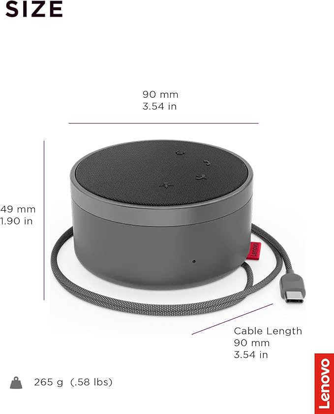 Lenovo Go Wired Speakerphone - Omni-Directional Mic - Plug-and-Play - USB-C Connectivity - Certified for Microsoft Teams, Gray