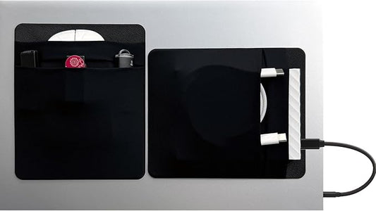 2 Pack 2-Pocket SSD Holder for Laptop,Adhesive Pouch,Portable Hard Drive Sleeve for Laptop,Compatible with External 2.5" HDD, Magic Mouse, Externa Hard Drive,USB Cable and More Holder - Black