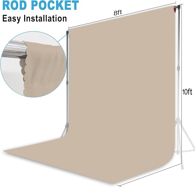 Beige Backdrop for Photoshoot, Professional Photo Backdrop Background Curtain for Product Photography, Portraits, Wedding, Party, Live Streaming Video Recording 8X10 FT