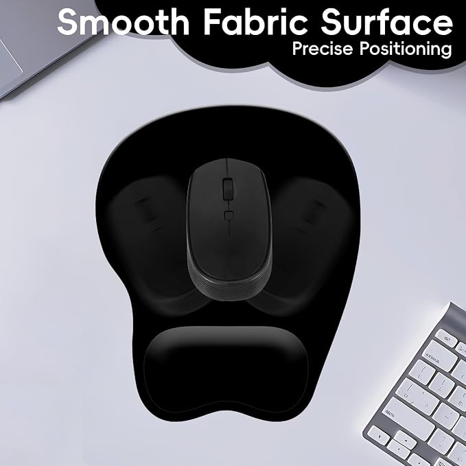 Mouse Pad with Wrist Rest Ergonomic Mouse Pad with Comfortable M-Shape Pain Relief Wrist Support Non-Slip PU Base Mousepad for Laptop, Office & Home (Black)