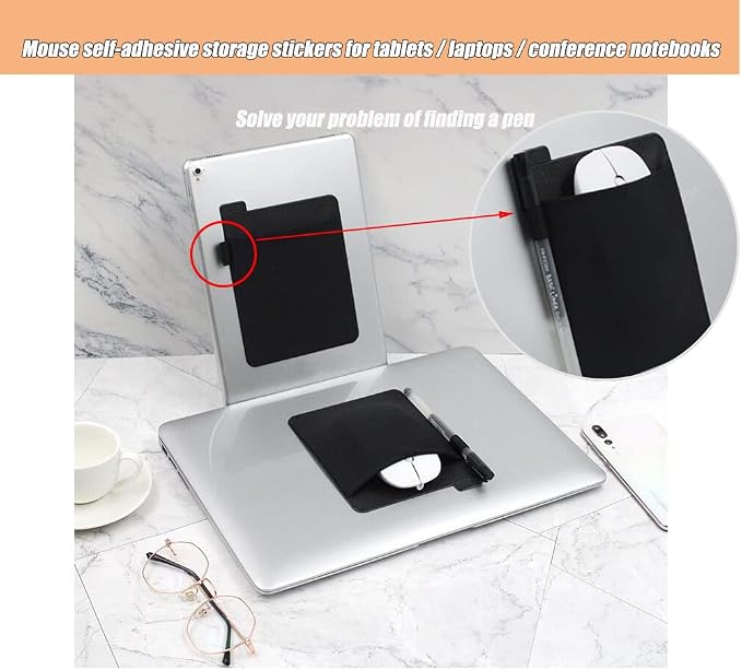 RIVEENY Pocket Pouch for Laptop with Reusable Adhesive,Pouch Holder for Computer Accessories,Self-Adhesive Mouse Headset Storage Bag for Portable External USB Cable,Apple Magic Mouse