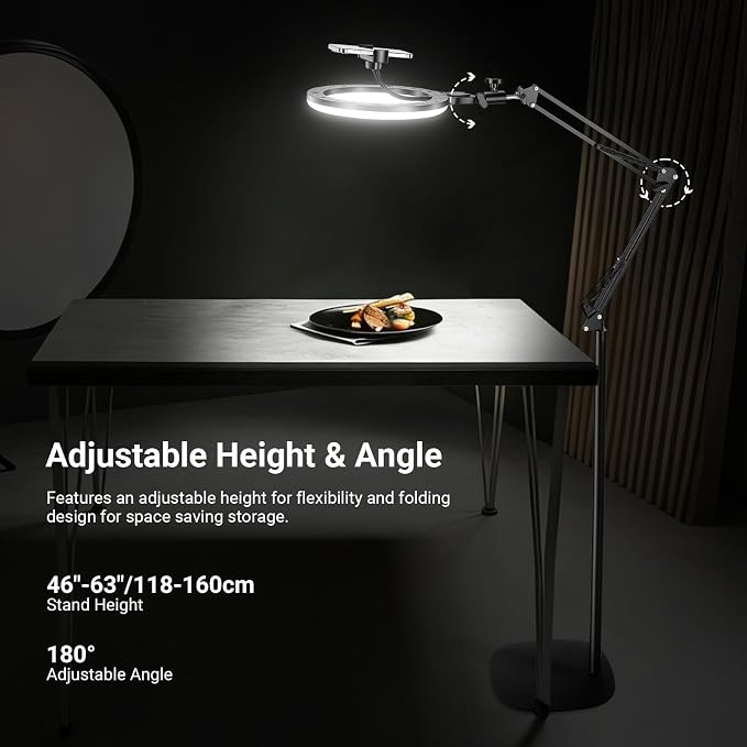 NEEWER Entry Level Version 10" 10W Ring Light with 46"-63" Stand, Overhead Phone Holder Mount Compatible with iPhone, Bi Color LED Selfie Lighting CRI85+ for TikTok Video Recording Streaming, N44