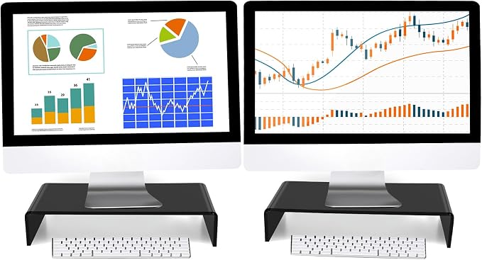 Jetec 2 Pcs Acrylic Monitor Stand Desktop Video Acrylic Monitor Riser Desk Shelf Computer Stand for Laptop TV Computer Screen Desk Organizer Teacher's Day Supplies (Black, 12 x 8 x 3 Inch)