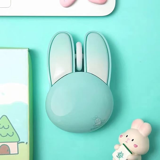 Lomiluskr Cute Bunny Wireless Mouse, Lightweight Soundless Mice, 2.4G Wireless Mice, Candy Colors, Kawaii Rabbit Mouse for Girls and Kids (Blue Bunny)