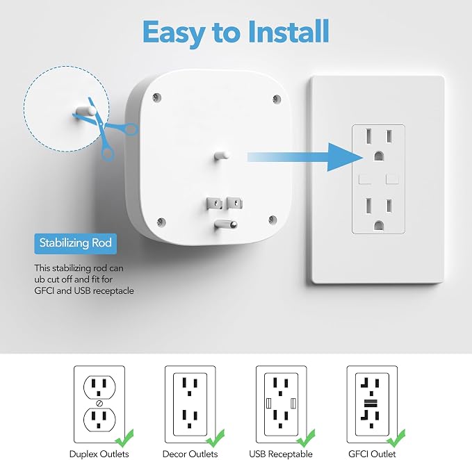 BN-LINK Multi Plug Outlet Extender 2 Pack, 3 Wall Outlets Outlet Splitter with 3 USB Ports(1 USB C), Charging Adapter for Dorm, School, Travel, Office, Home
