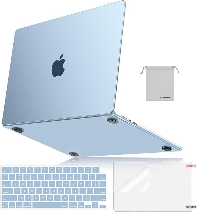 MOSISO for MacBook Air 15 inch Case M5 2026 M4 M3 M2 2025-2023 A3448 A3241 A3114 A2941, 4 in 1 Kit Seamlessly Closes Anti-Fingerprints Matte Hard Shell,Great for Business Travel Study, Sky Blue Clear