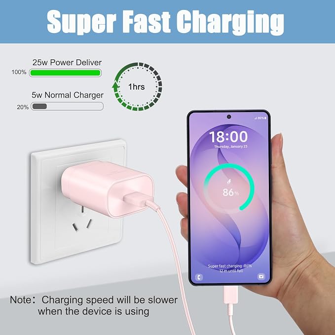 Super Fast Charger Type C,25W PD USB C Wall Charger Block & C to C Cable 6ft Charger for Samsung Galaxy S26/S25/S24 Ultra/S24/S24+/S23 Ultra/S23/S23+/S22/S22 Ultra/S22+/S21 Ultra/S20 Ultra/Note 20/10
