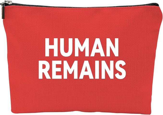 ZUYUROU Funny Human Remains Makeup Bag, Dark Humor True Crime Gifts for Women, Canvas Cosmetic Pouch for Travel and Purse Organization, Spooky Goth Novelty Zipper Pencil Case Red