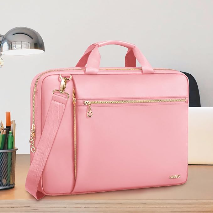Laptop Case Bag Women Men Computer Sleeve Compatible with MacBook/Dell/HP/Acer/ASUS/LG, Waterproof Shoulder Carrying Briefcase, Pink, 17-17.3 Inch