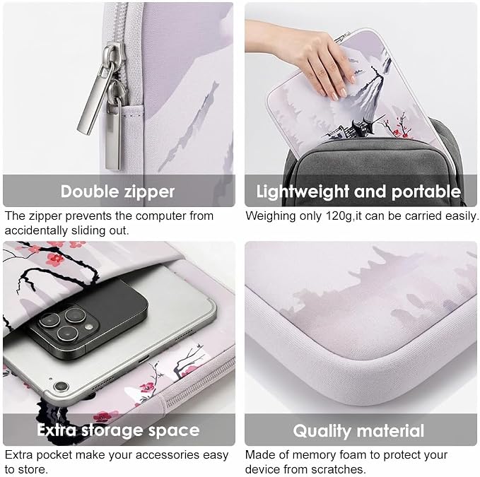 Laptop Sleeve Case for MacBook Neo/Air/Pro 13 inches A18/M5/M4/M3/M2/M1 Chip 2026-2020 A3404 A3449 with 2 Pockets Tablet Bag Accessories (Plum Blossom Pavilion)