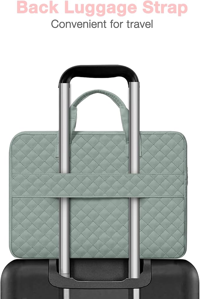 MOSISO 360 Protective Laptop Case 14 inch, 14 inch Laptop Sleeve Compatible with HP Lenovo Dell ASUS Acer, HP Stream, Dell Latitude, Square Quilted Bag Cover with 2 Pockets&Handle&Belt, Antique Green