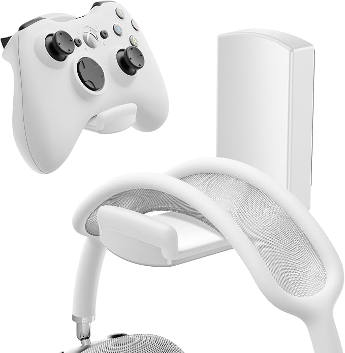 Sticky Headphone Stand Controller Holder - EURPMASK Upgraded Adhesive Gaming Headset Hook, Headphone Holder for Desk with Soft Rubber Pads, Universal PC Gaming Accessory Controller Headset Stand,White