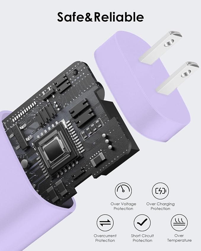 AISNI USB C Charger, 2 Pack 25W Type C Charger Fast Charging with USBC Chargers Cable 6 FT Android Phone Charge for Galaxy S25/ /S24/S23+/S22/S21/S20/Phone 17 16 15 Pro Max 16 15 Plus-Purple