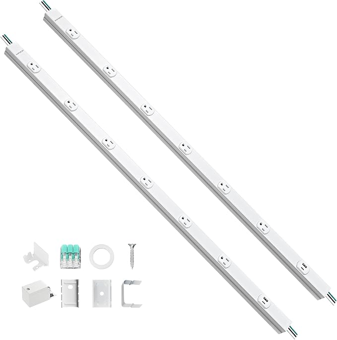 SURAIELEC 2 Pack Under Cabinet Power Strip Hardwire, 39.4-in, 6 Tamper Resistant Outlets with USB-A & USB-C, Seamless Under Cabinet Outlet, Power Strip for Kitchen, Workshop, ETL Listed, White
