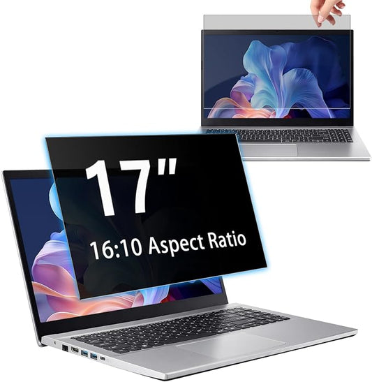 17" Privacy Screen Computer for 16:10 Aspect Ratio, 2-Sided Removable Anti-Peeping/Anti-Glare, Blue Light Block, UV Protect, Reduce Strain, Anti-Scratch, Fits 17-inch 16:10 Protector Film