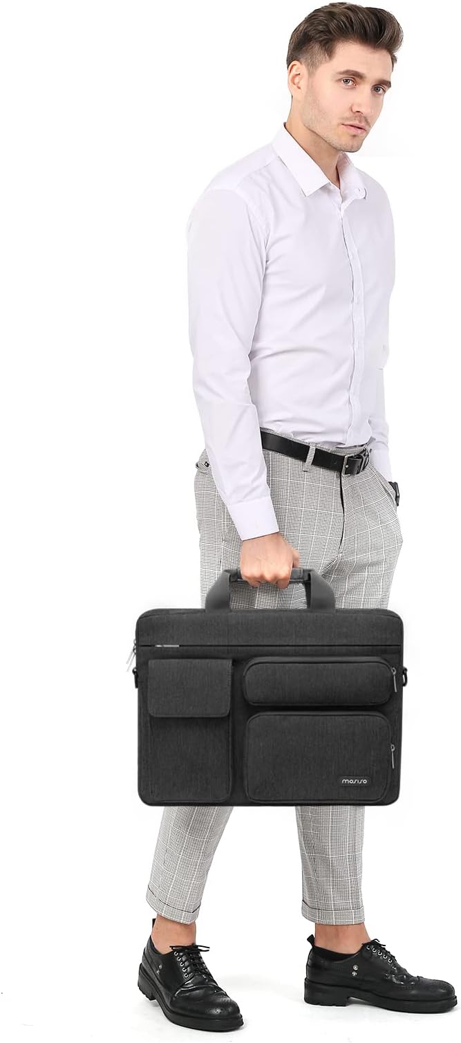 MOSISO Laptop Shoulder Bag 14 inch, 14 inch Computer Bag Compatible with HP Lenovo Dell ASUS Acer, HP Stream, Dell Latitude with 2 Raised&1 Flapover&1 Horizontal Pocket&Handle&Belt, Slate Gray