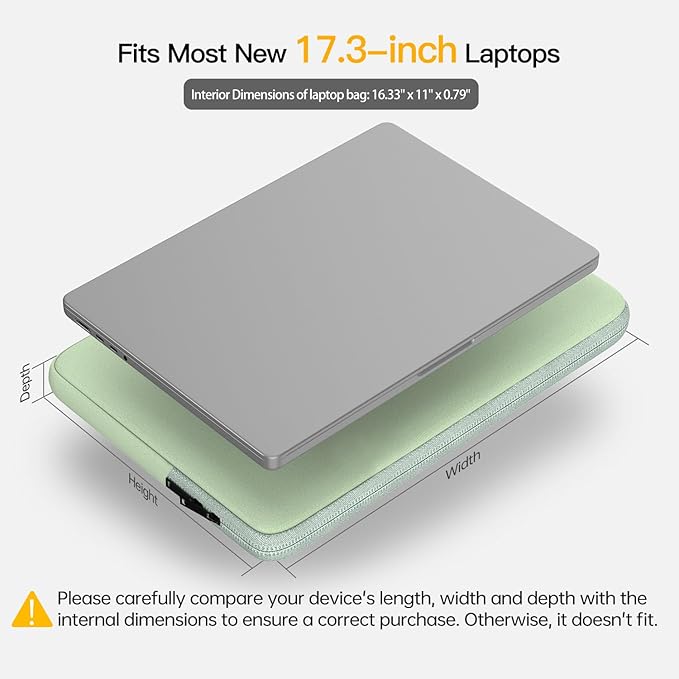 Laptop Sleeve 17 17.3 inch, Padded Travel Case for HP 17 inch Laptop/Envy 17 / Pavilion 17, Water-Resistant Portable Computer Protective Pouch Bag -Mint Green