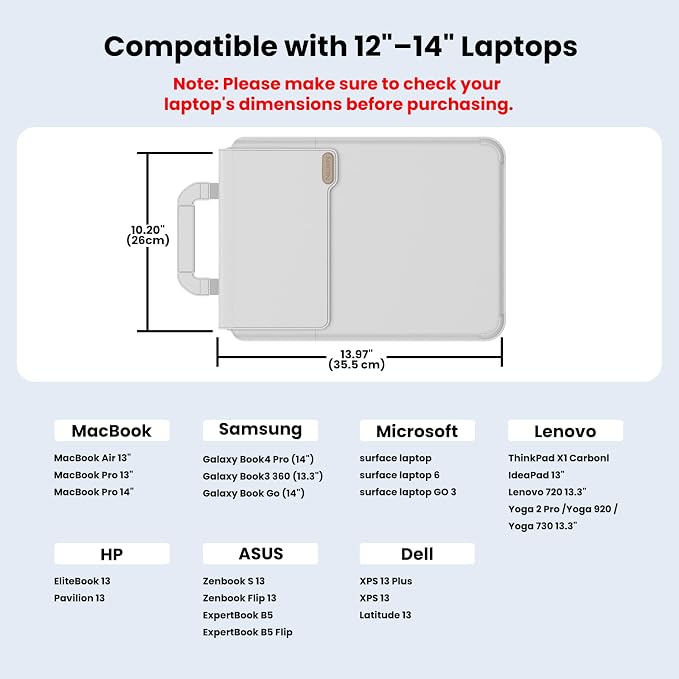 Nillkin Upgraded 12-14 Inch Laptop Sleeve Case for MacBook/Dell/HP/Lenovo/Asus, Unique Slim Travel Computer Bag with Adjustable Stand & Mouse Pad, Magnetic Handle, PU Leather, Gray