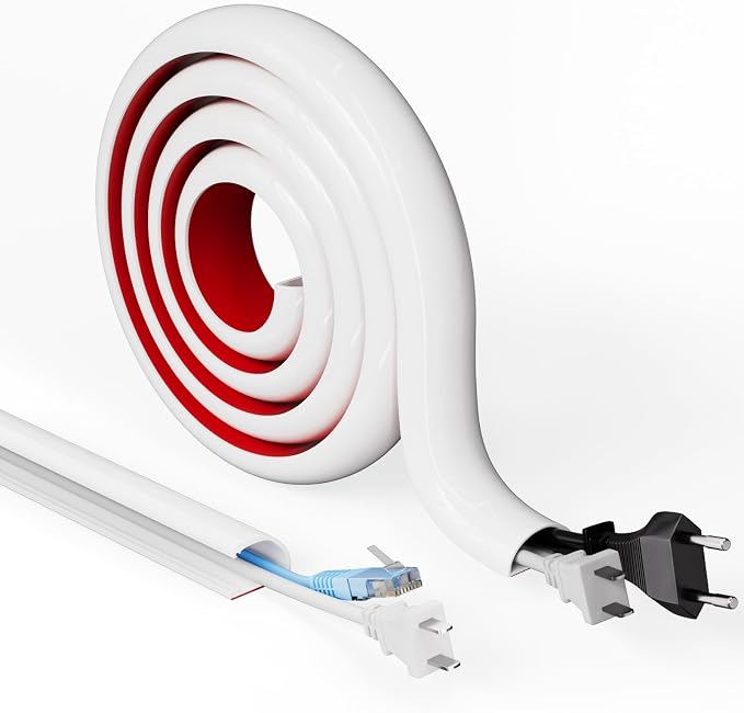 Cord Hider Raceway Kit, 39 inch Wall Cable Hider for 1-2 Cable, Silicone Material Hiding Wall Mount TV Powers Cords in Home Office, W0.75 H0.5in White