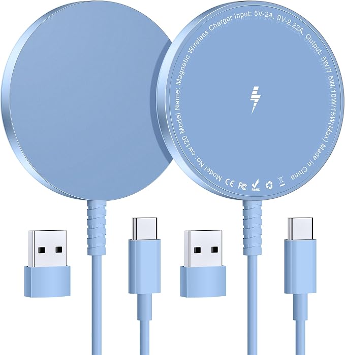 Magnetic Wireless Charger for iPhone: Compatible with Magsafe Charger iPhone 17 16 15 14 13 12 Series & Airpods 4 3 2 Pro-Fast 15W Max Charging Pad Strong Magnet, Dual USB-C/A Ports-Home Office Travel