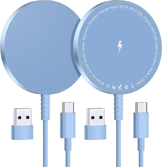 Magnetic Wireless Charger for iPhone: Compatible with Magsafe Charger iPhone 17 16 15 14 13 12 Series & Airpods 4 3 2 Pro-Fast 15W Max Charging Pad Strong Magnet, Dual USB-C/A Ports-Home Office Travel